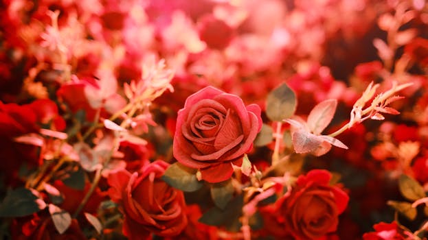 Beautiful close-up of vibrant red roses basking in warm sunlight. Perfect for floral enthusiasts.
